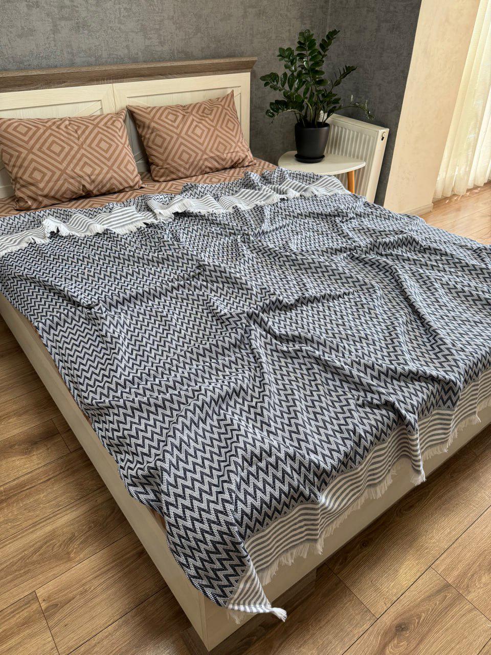 Покривало-плед Зигзаг бавовняне євро 200х230 см Синій (19142062) - фото 4 Покривало-плед Зигзаг бавовняне євро 200х230 см Синій (19142062) - фото 4