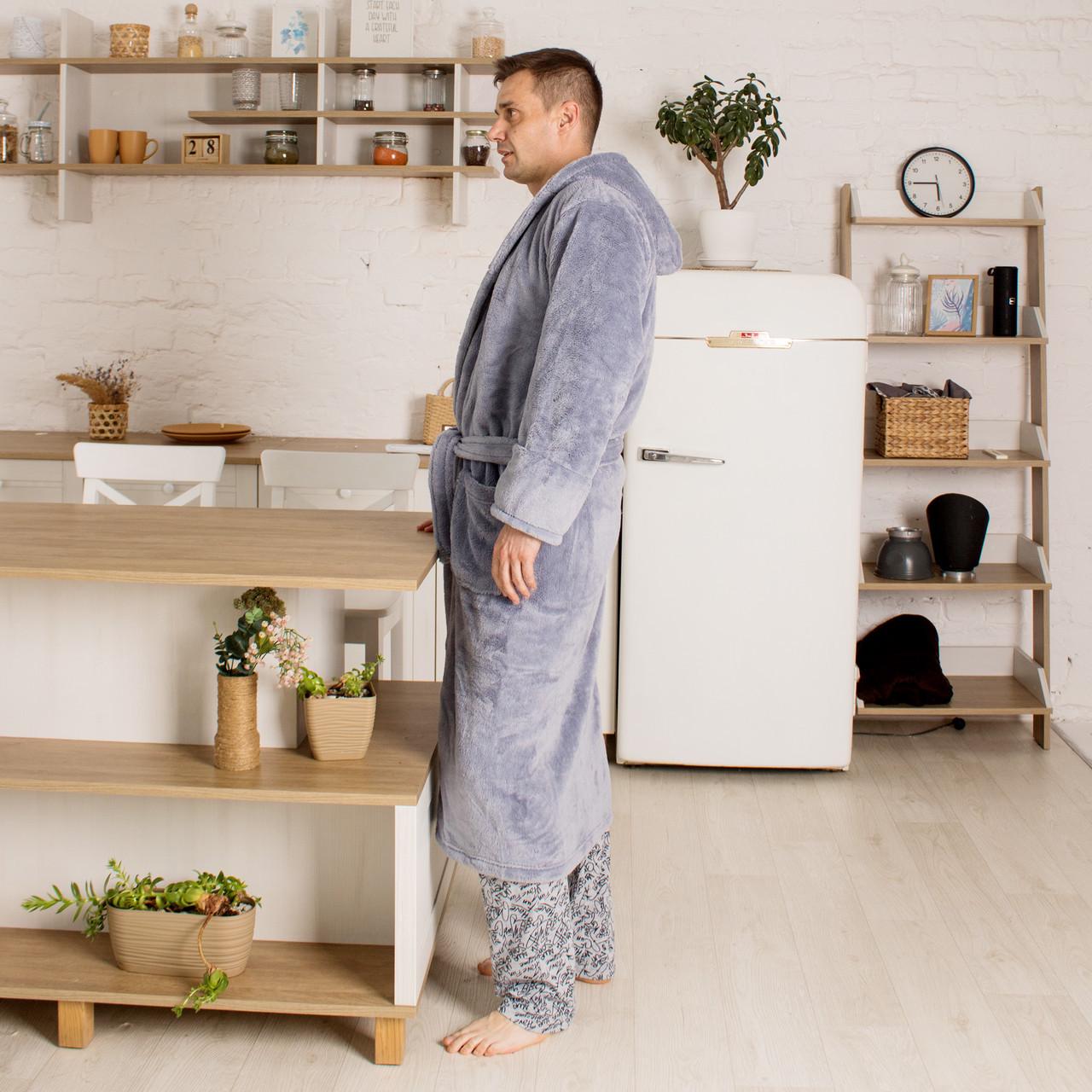 Халат махровый мужской на запах L Серый (50) - фото 5 Халат махровый мужской на запах L Серый (50) - фото 5