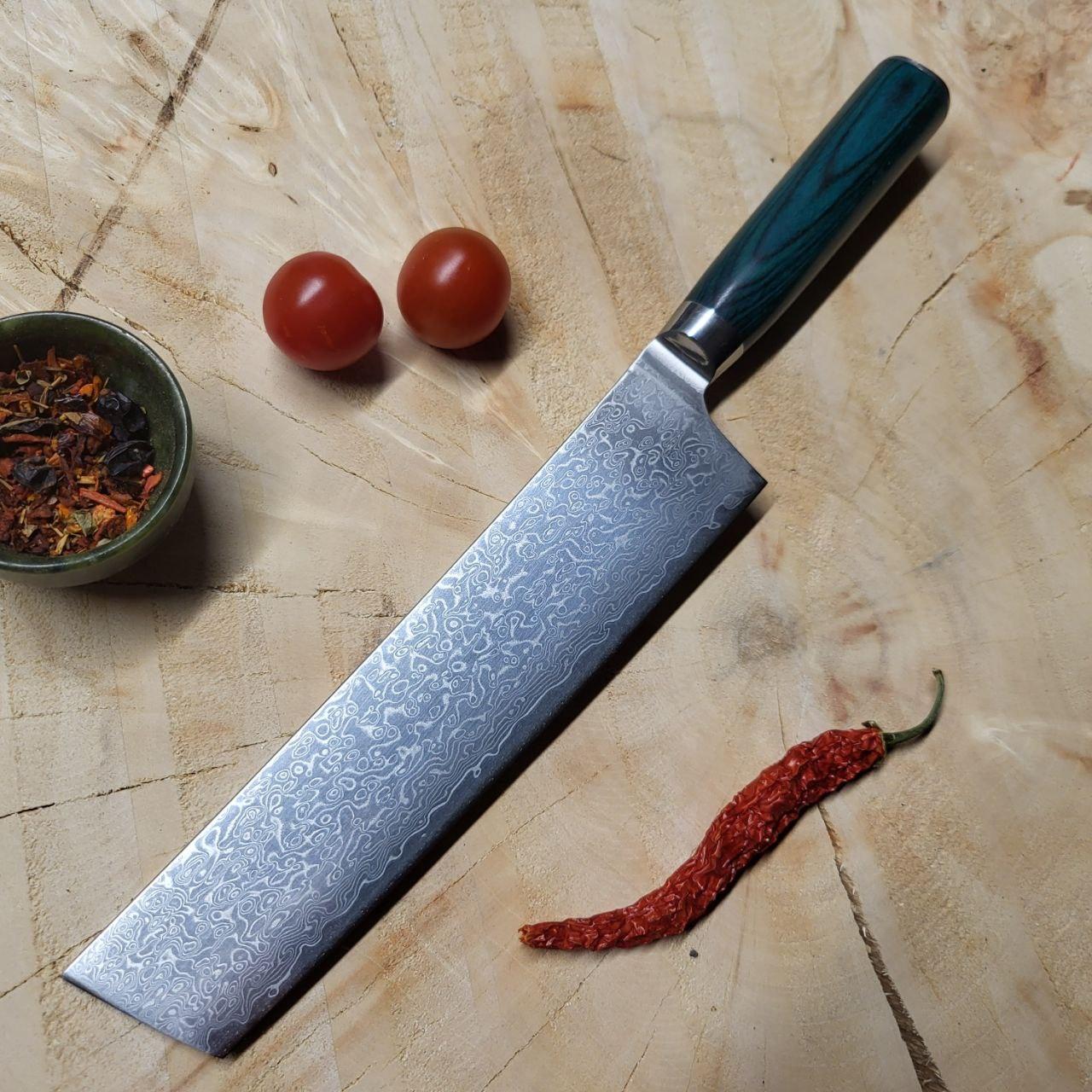 Нож накири японский из 67-слойной дамасской стали для мяса/овощей с лезвием 17 см