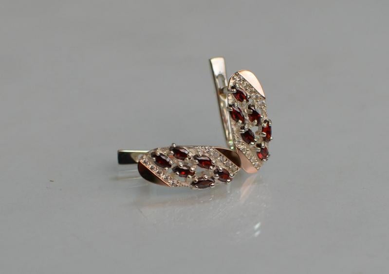 Серебряные серьги Sil с золотыми пластинами 116s-7 Гранат (Sil-1257)