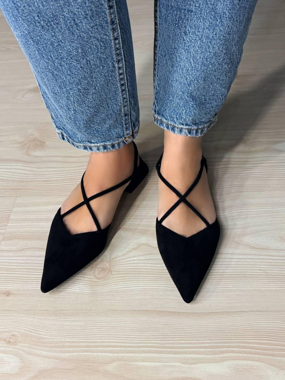Туфли кожаные женские Meideli 2806-1 slingback с перекрестными ремешками р. 36 23,5 см Черный (7149)