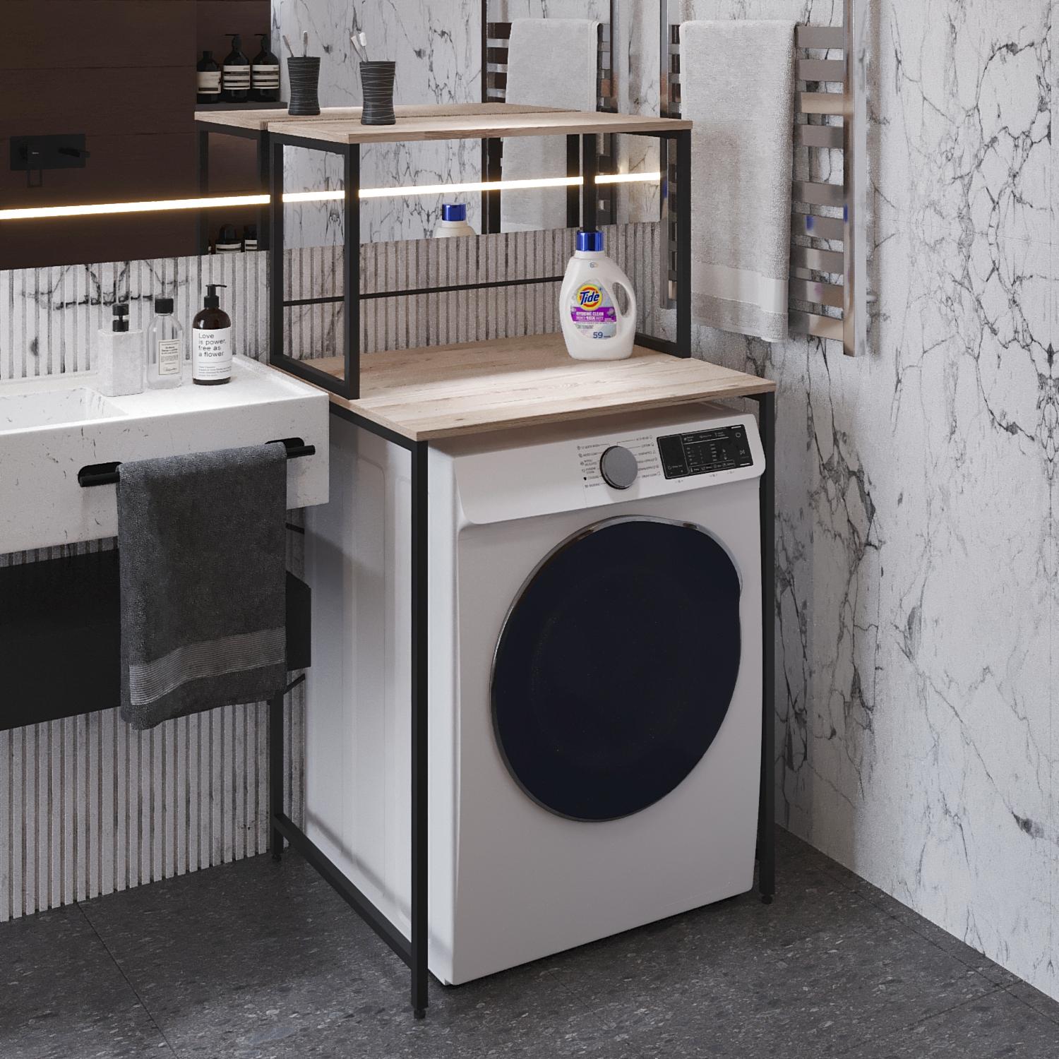 Стеллаж-полка Ferrum-decor Бафрум 402 металл/ДСП 16 мм для стиральной машины 133,5x70,5x60,5 см Черный/Дуб Сан-Марино (FRD-107364)