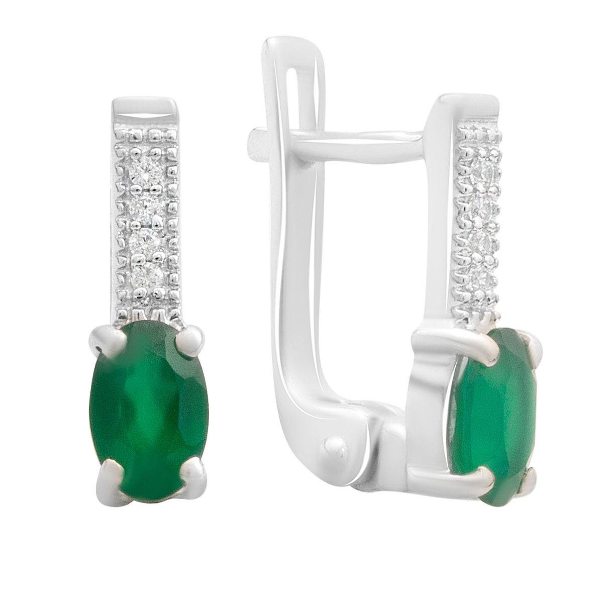 Сережки срібні LoveR з овальною формою вставки з натурального агату та декоративною доріжкою