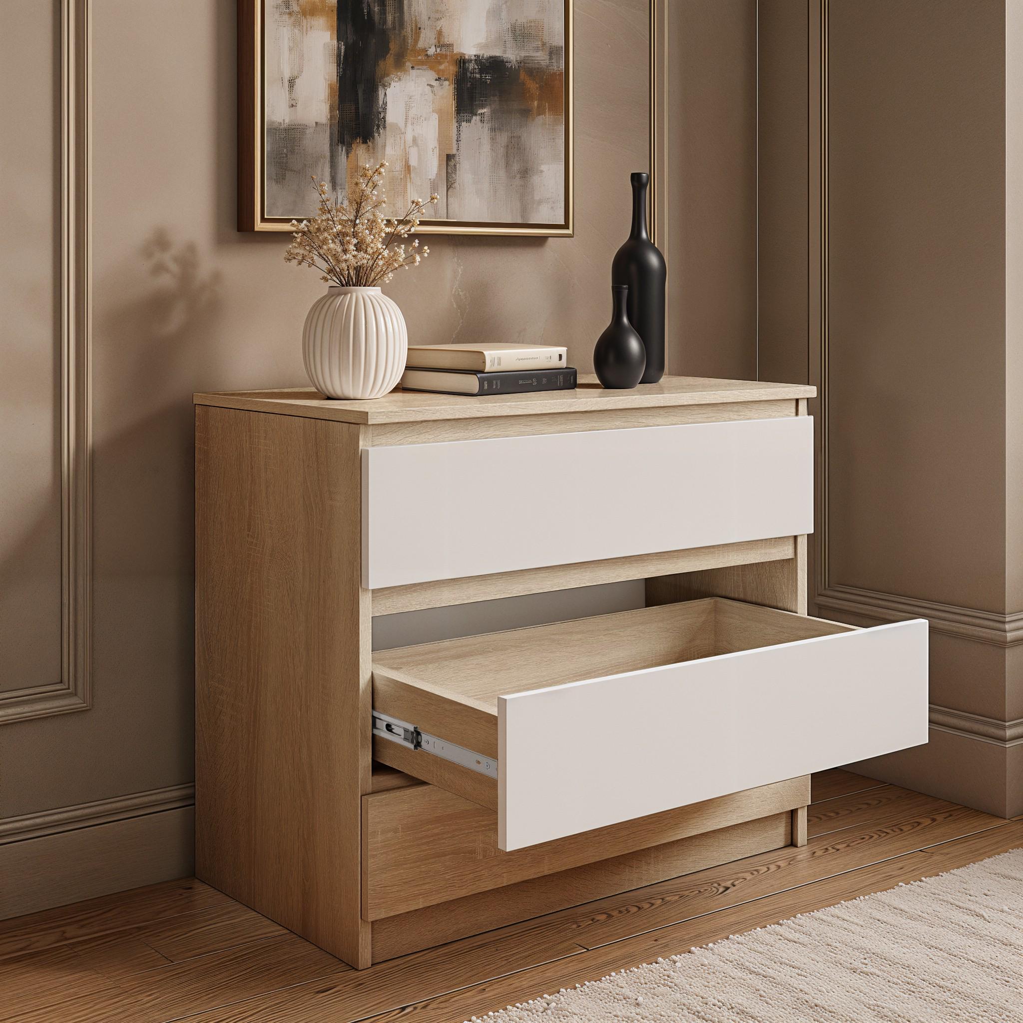 Комод на 3 ящика без ручек FT-214 800х400х755 мм Дуб сонома/Белый - фото 3