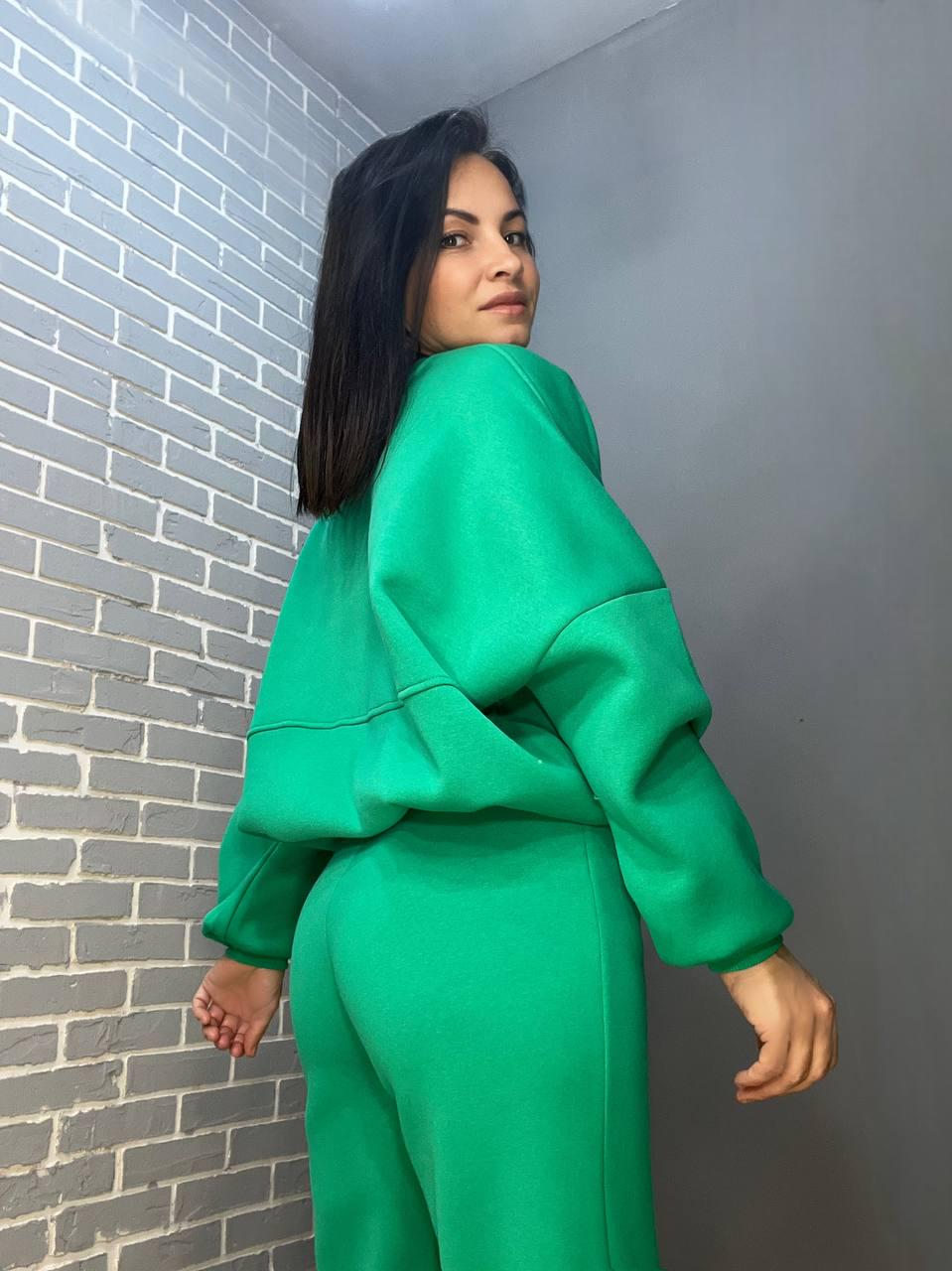 Костюм женский QUZEN 472-472 пилот брюки палаццо широкие флис S Зеленый (758) - фото 9