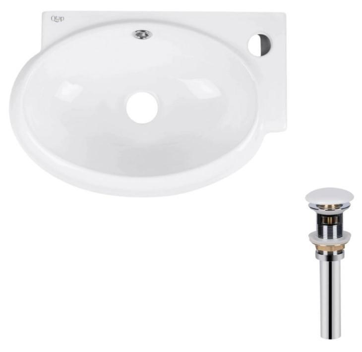 Раковина подвесная овальная правая Qtap Leo 430x285x160 мм с донным клапаном PU02O White (QT11115011RWN47333)