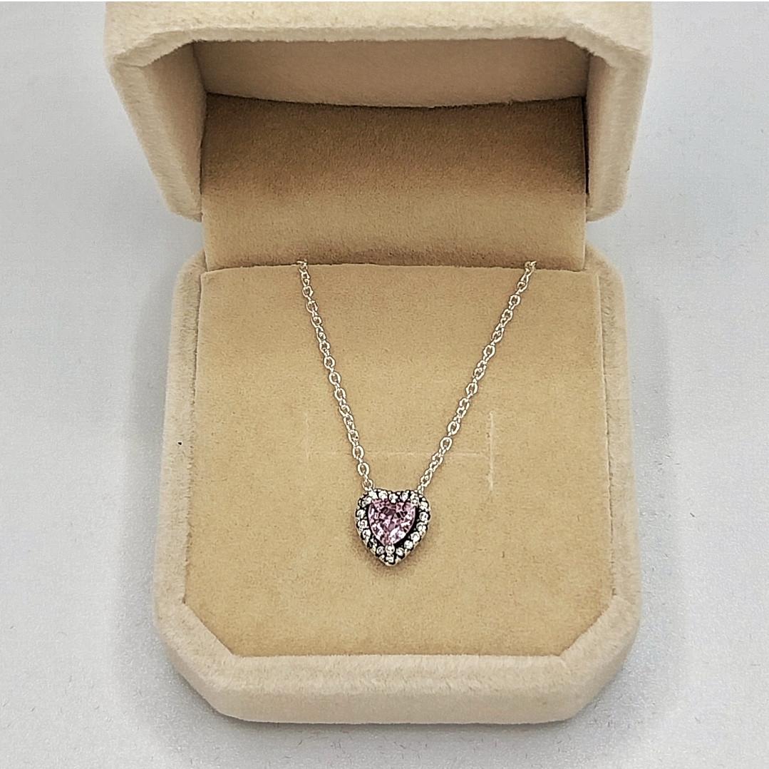Кулон на цепочке розовый топаз сердце в серебре ювелирный сплав и цирконы в бархатной коробочке (16161)
