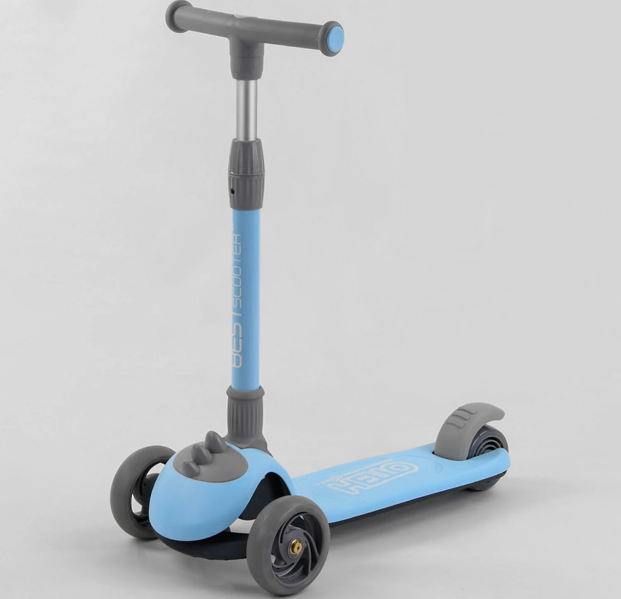 Самокат трехколесный Best Scooter складной алюминиевый руль 3 колеса PU со светом Blue (102027)