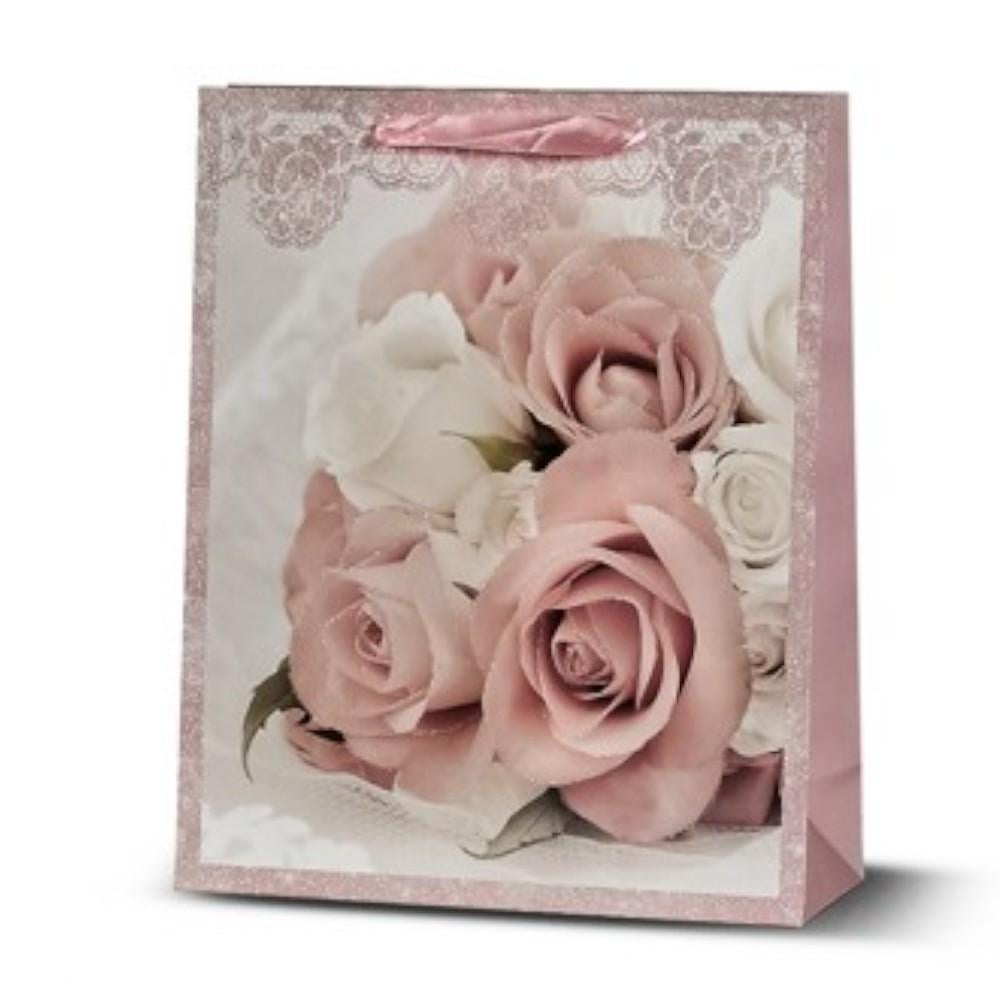 Подарочный пакет Flowers R33073-S 18х23х10 см Пудровый (32709379)