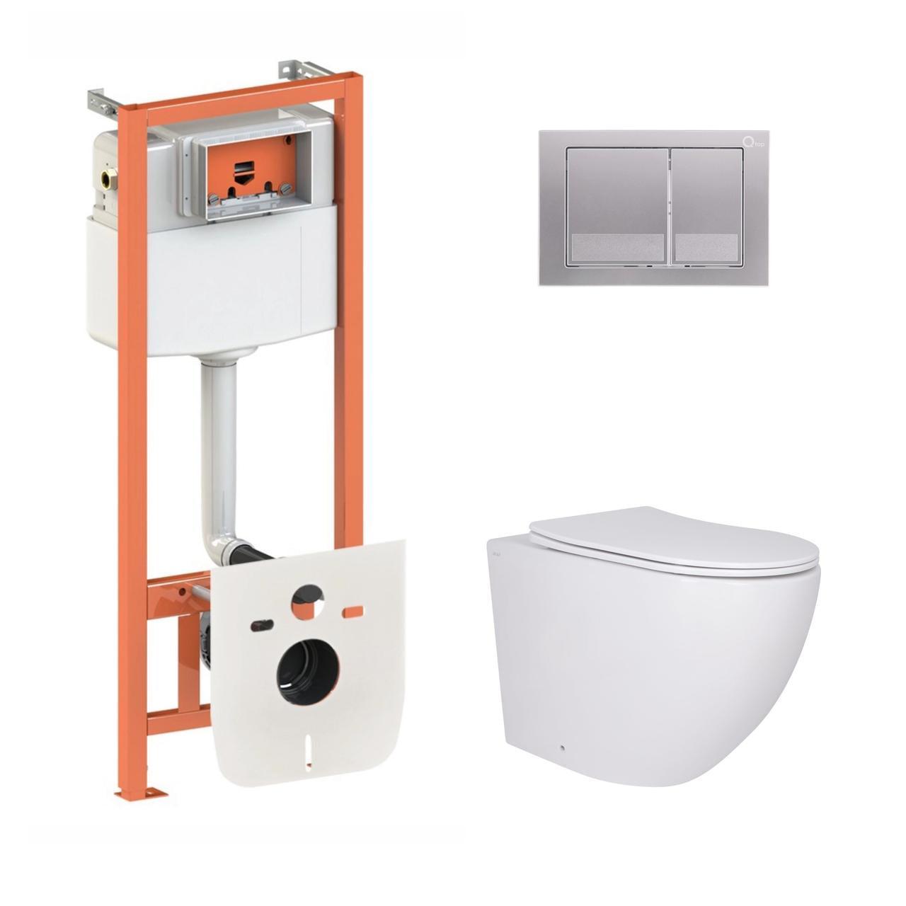 Комплект для ванной комнаты Qtap подвесной унитаз Robin и комплект установки Nest 4в1 квадратная клавиша Satin (2610410622)