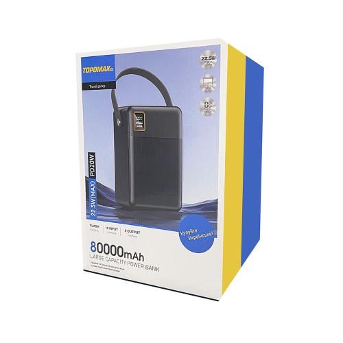Павербанк Topomax Travel Series 80000 mAh 22,5W 4хUSB Type-C/Micro/Lightning Чорний (30359508) - фото 3 Павербанк Topomax Travel Series 80000 mAh 22,5W 4хUSB Type-C/Micro/Lightning Чорний (30359508) - фото 3
