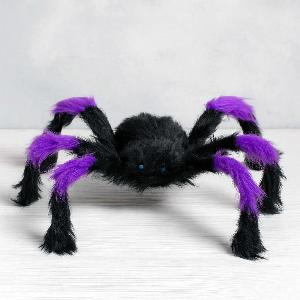 Паук на Декор хелловинативный искусственный мех 45 см Фиолетовый