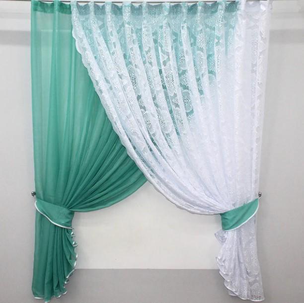 Шторки на кухню/балкон 320х170 см Бирюзовый/Белый (101к)