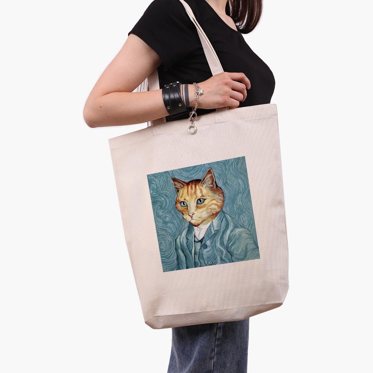 Эко сумка шоппер Vincent van Gogh Cat 41x39x8 см Бежевый (9227-2959-WTD)