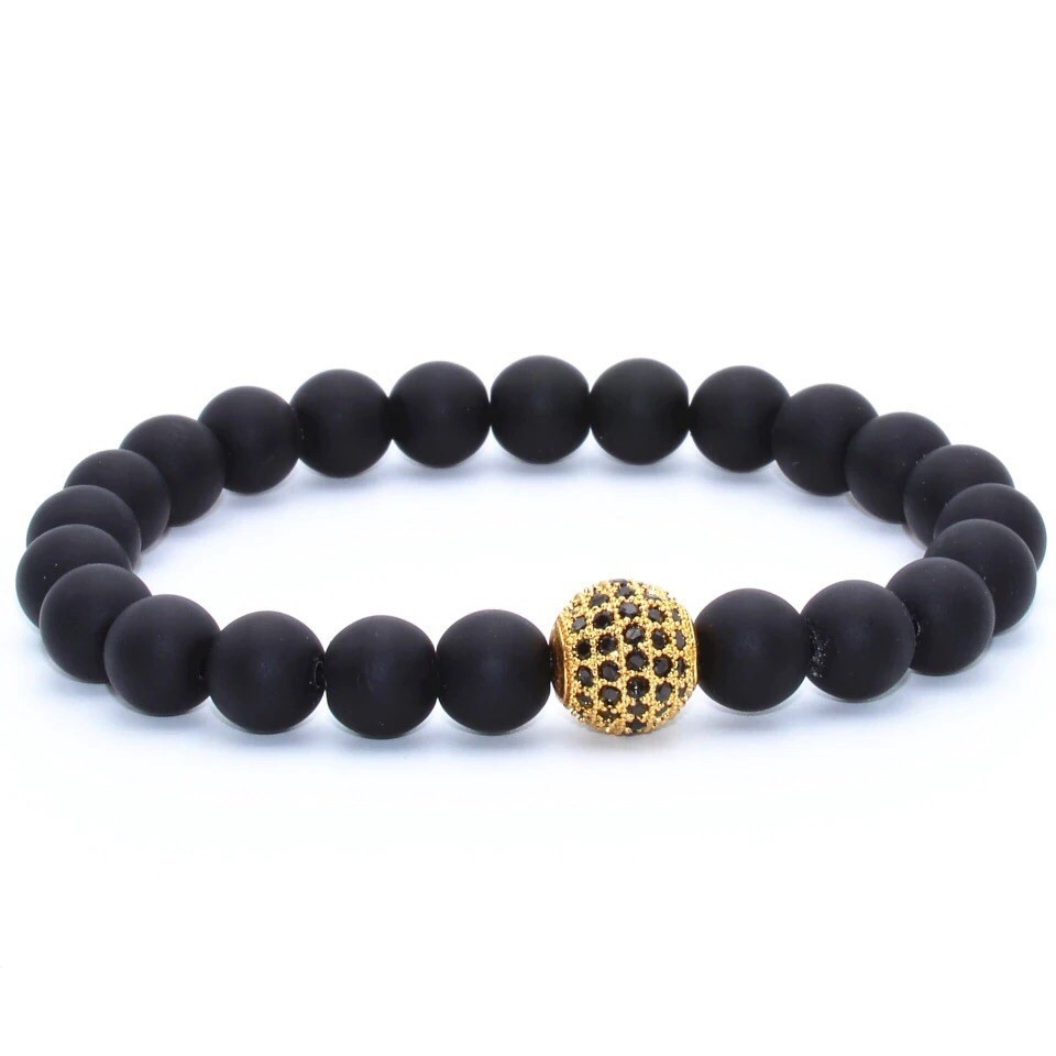 Браслет із шунгіту з кулею р. 19 Чорний/Золотий (90002)