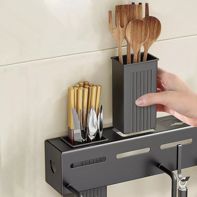 Настенный держатель для кухонных принадлежностей Homy Holder с крючками Черный - фото 5 Настенный держатель для кухонных принадлежностей Homy Holder с крючками Черный - фото 5
