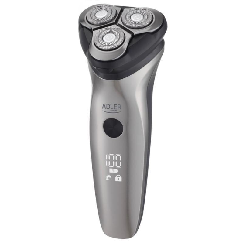 Электробритва для мужчин Adler AD 2945 роторная аккумуляторная с LCD дисплеем тримером и USB 5 Вт Серый
