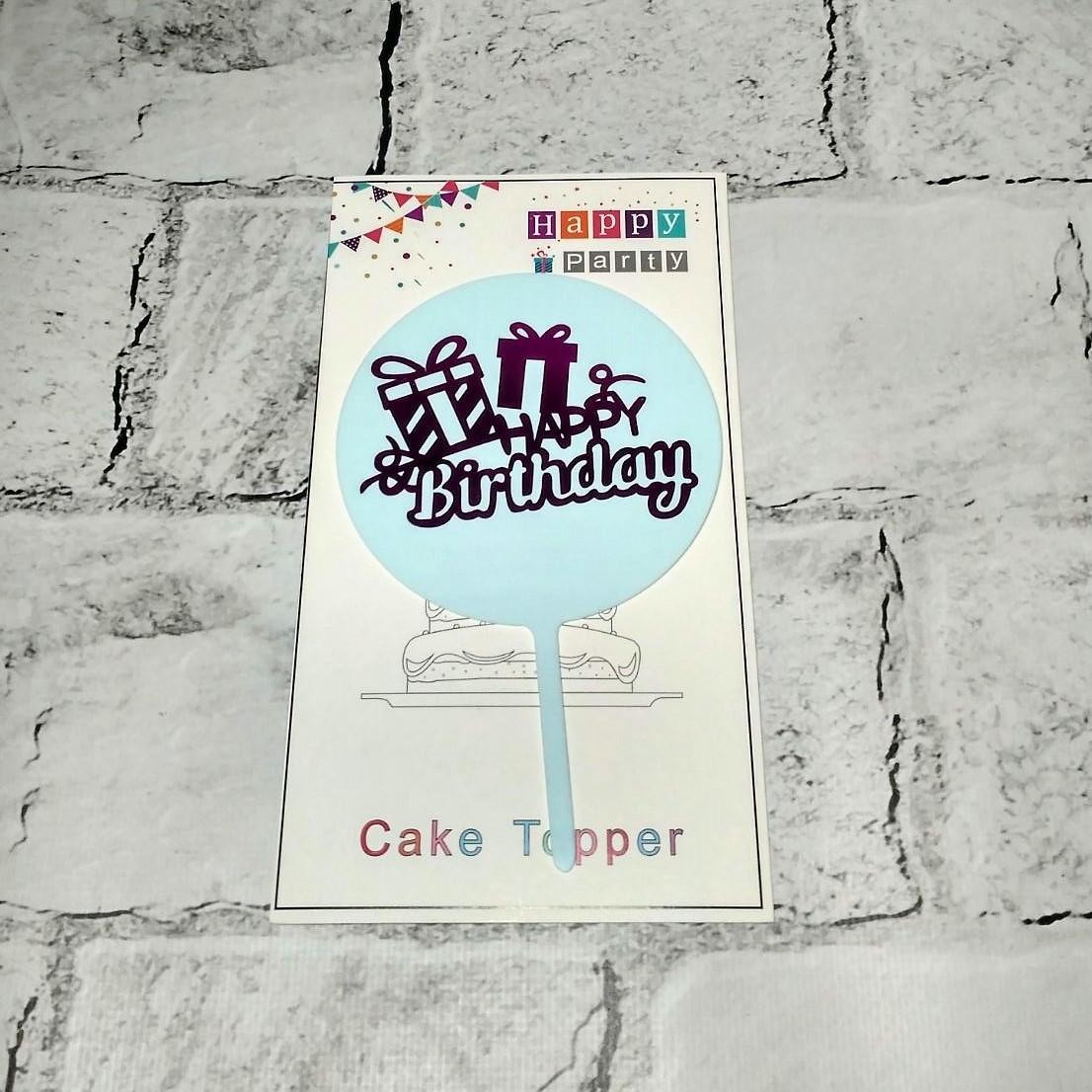 Топпер в торт Happy Birhday Голубой (MR-2112)
