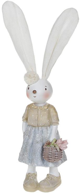 Декоративная статуэтка Зайка с корзиной цветов 9х7,5х30 см полистоун Голубой (BD-831-819)