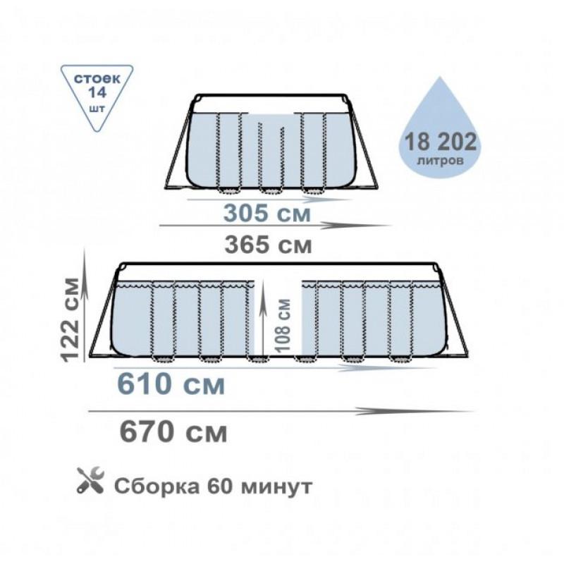 Бассейн каркасный овальный Intex 26798 с лестницей/фильтр-насосом/подстилкой/тентом 610x305x122 см 18202 л (14951308) - фото 2