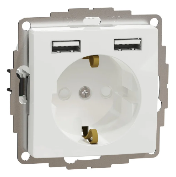 Розетка с заземлением Schneider Design Sedna USB A+A 2.4A со шторками Белый (28446125)