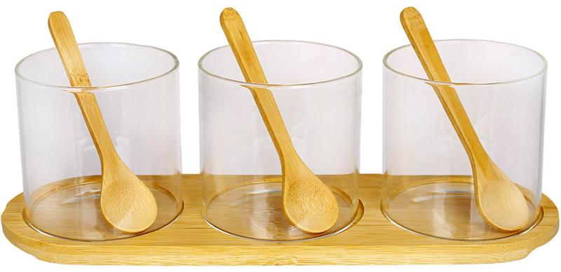 Набор стеклянных банок Rauma для специй на деревянной подставке 3 шт. 320 мл