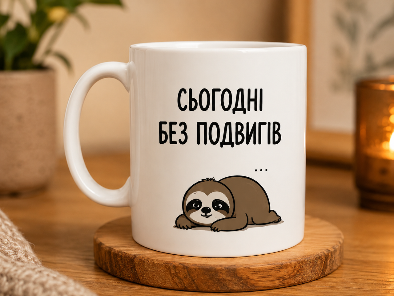Чашка керамічна "Сьогодні без подвигів" з лінивцем 330 мл (3180461597)