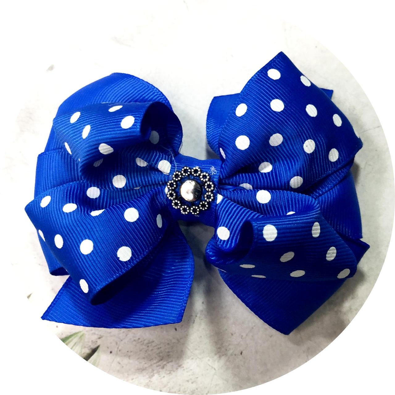 Бантик для волос детский на заколке 11 см Синий (10141)