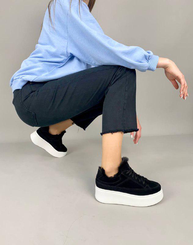 Кеды женские замшевые на белой подошве на цигейке р. 40 Черный (7500-1з/40) - фото 3