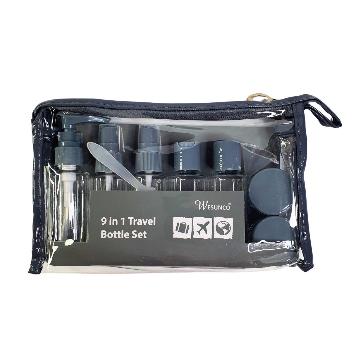 Набір дорожніх баночок для косметики Travel Bottle Set 9в1 із дозатором у сумці (INITD-9911) - фото 1 Набір дорожніх баночок для косметики Travel Bottle Set 9в1 із дозатором у сумці (INITD-9911) - фото 1