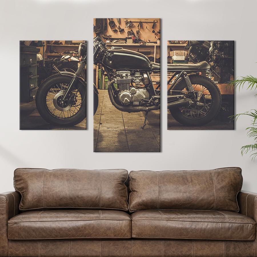 Картина для интерьера Мотоцикл в гараже 141x90 см (95-32)