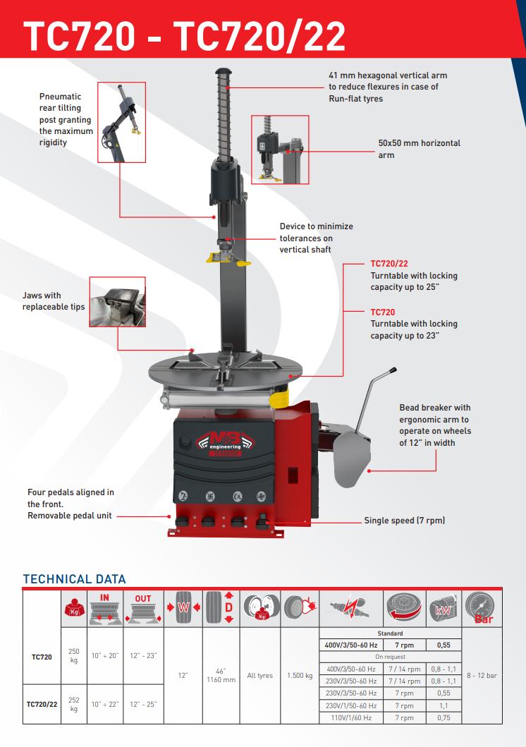 Стенд шиномонтажный M&B Engineering TC 720/22/PG автоматический 380В 10-25" - фото 6