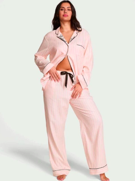 Пижама фланель Victoria's Secret Flannel Long Pajama Set рубашка и брюки полоска S
