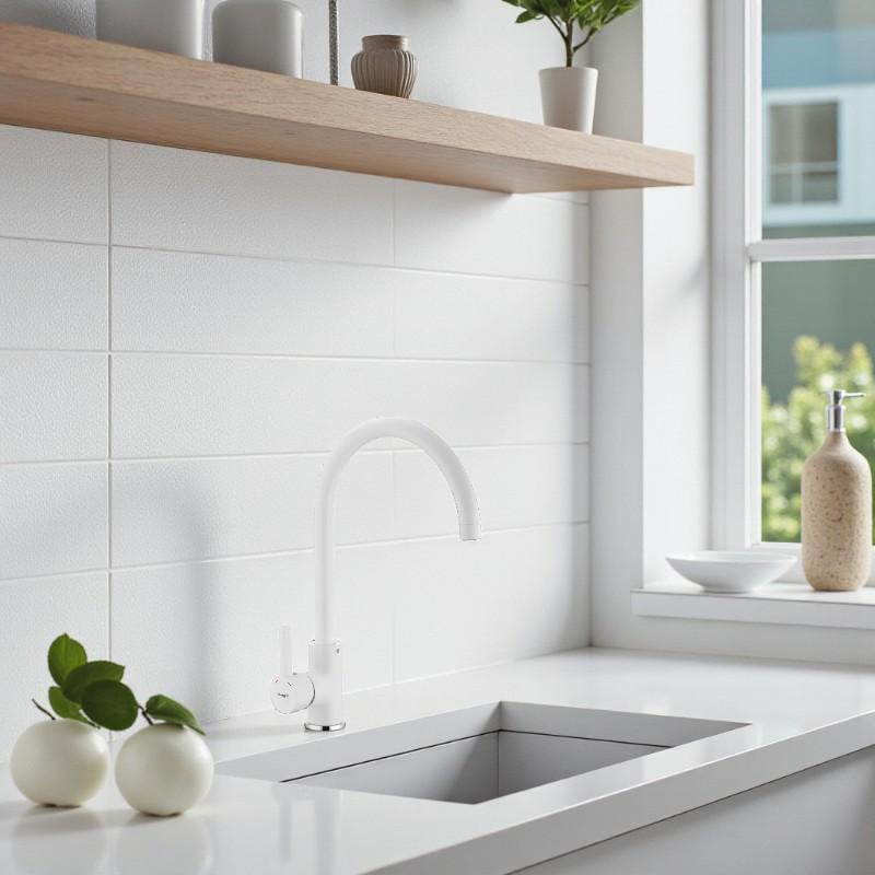 Смеситель для кухни IBERGRIF M22118W с высоким изливом однорычажный латунь Белый (b-IB0079) - фото 2 Смеситель для кухни IBERGRIF M22118W с высоким изливом однорычажный латунь Белый (b-IB0079) - фото 2