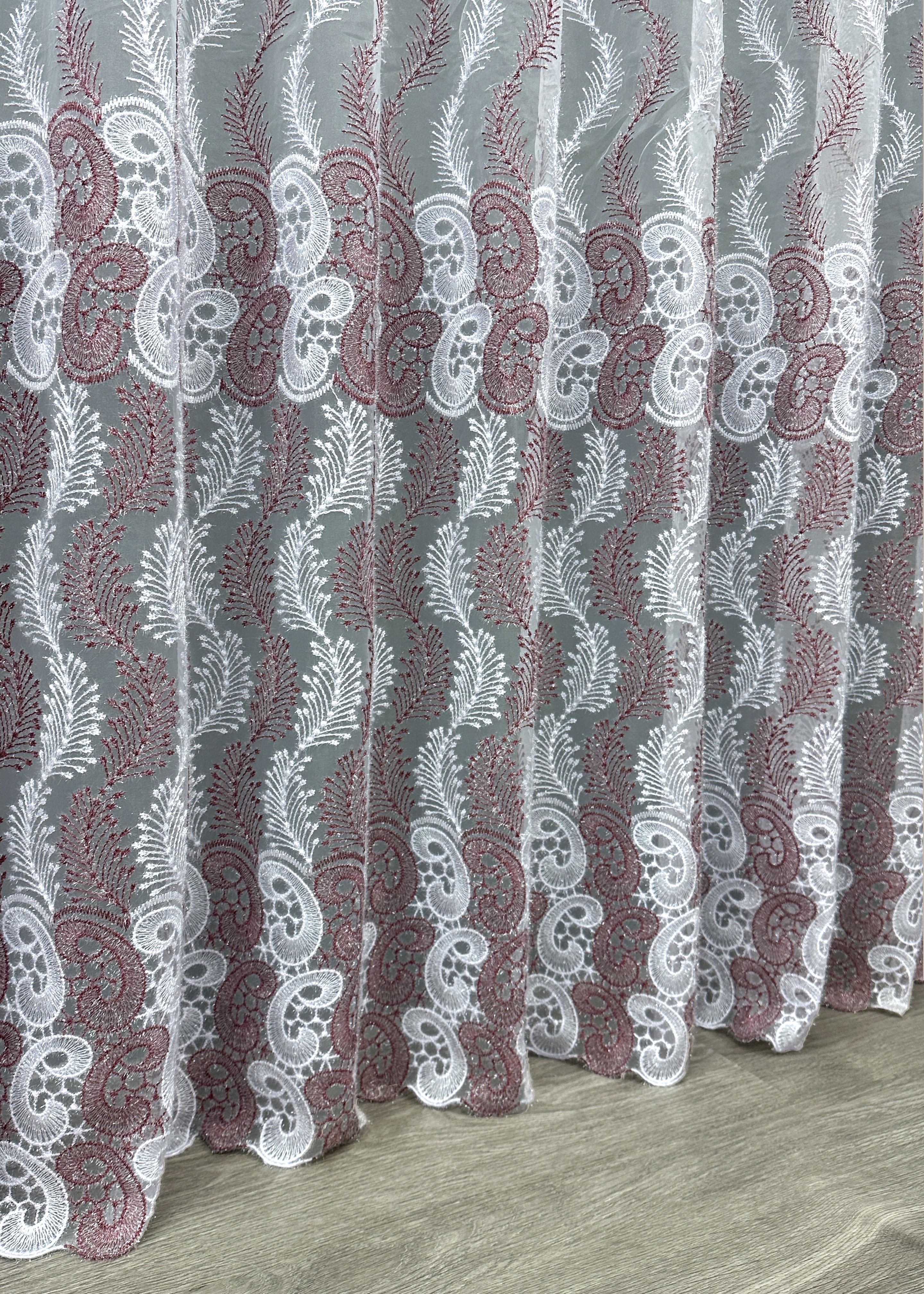 Тюль VR-Textil 1691т Органза с вышивкой и люрексом 300х270 см Бордовый/Белый (42-0732) - фото 7 Тюль VR-Textil 1691т Органза с вышивкой и люрексом 300х270 см Бордовый/Белый (42-0732) - фото 7