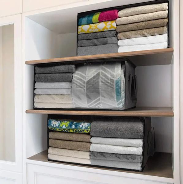 Органайзер для белья и полотенец с окошком 58х31х30 см Черный с белым/Прозрачный (ОДЯ-102-4) - фото 3