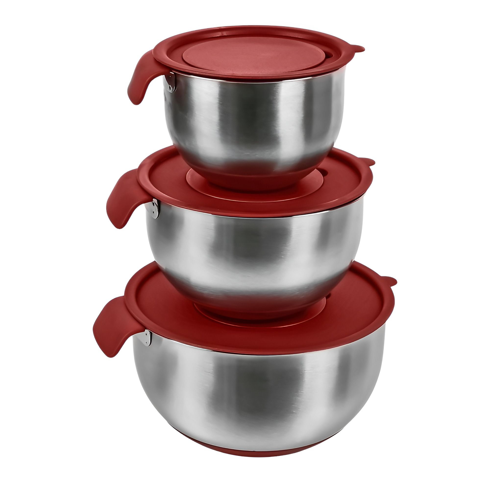 Миски Stenson R93646 3 шт. с крышками/терками Стальной с красным (25816304)