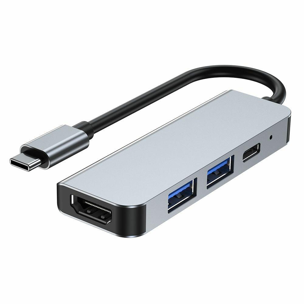 USB-хаб для ноутбука многопортовый 4в1 4K HDMI 2xUSB 3.0 5Gb/s PD (Hub-4/1)