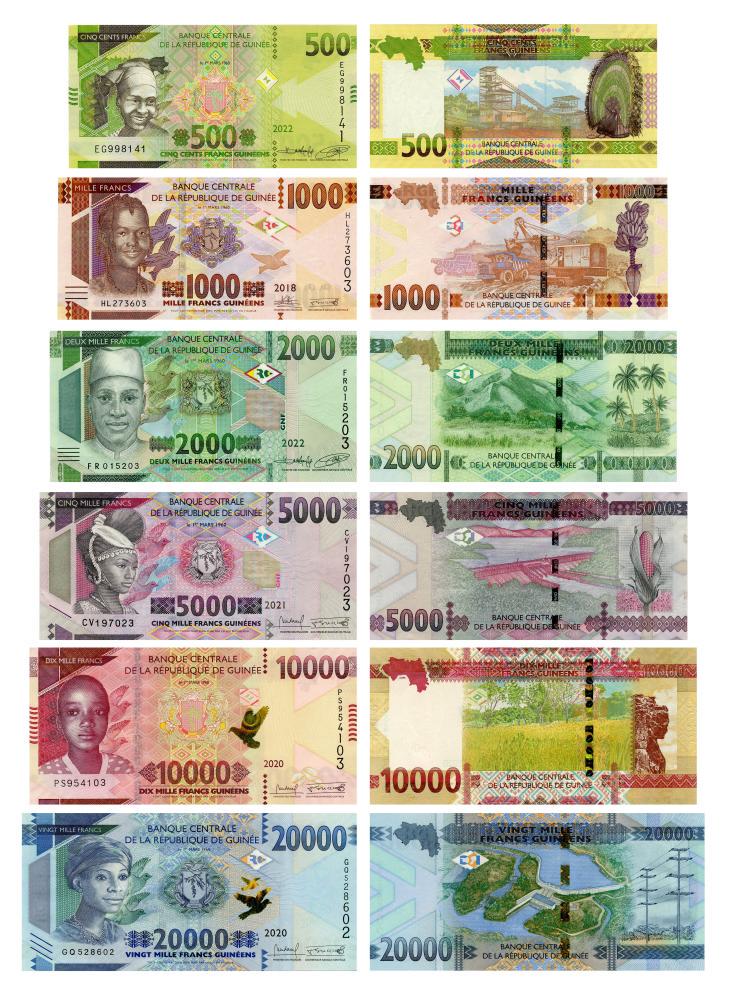 Коллекционная банкнота Гвинея набор из 6 банкнот 2018-2022 UNC 500/1000/2000/5000/10000/20000 франков (Б18128)