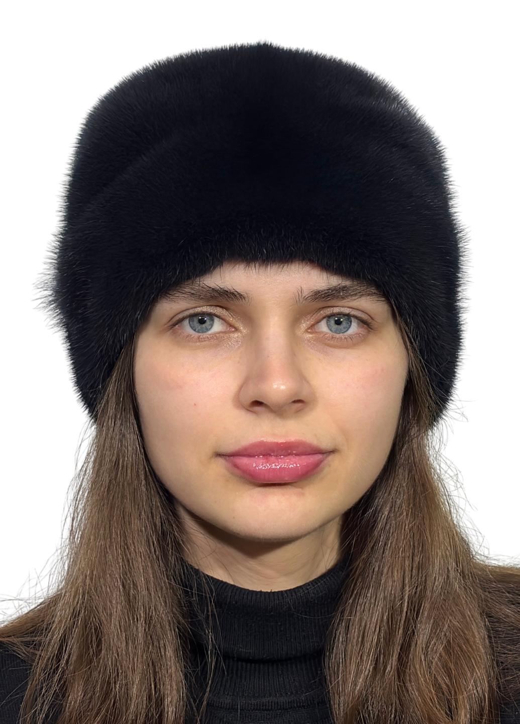 Кубанка женская Меховой стиль Кися из натурального меха норки XL/XXL Синий ирис (081/D)