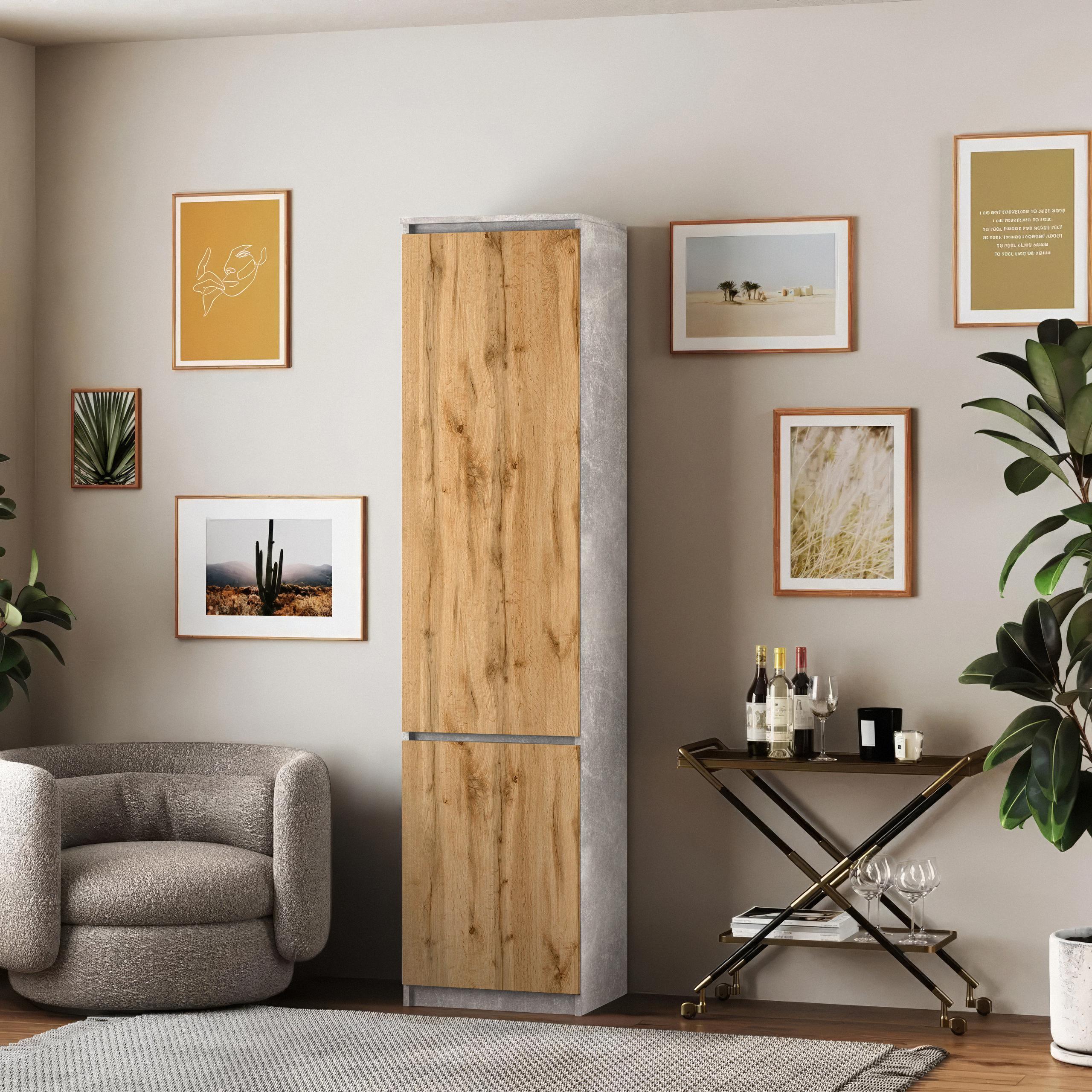 Шафа-пенал зі штангою T-218 500х498х2117 мм Бетон/Дуб Аппалачі - фото 1 Шафа-пенал зі штангою T-218 500х498х2117 мм Бетон/Дуб Аппалачі - фото 1