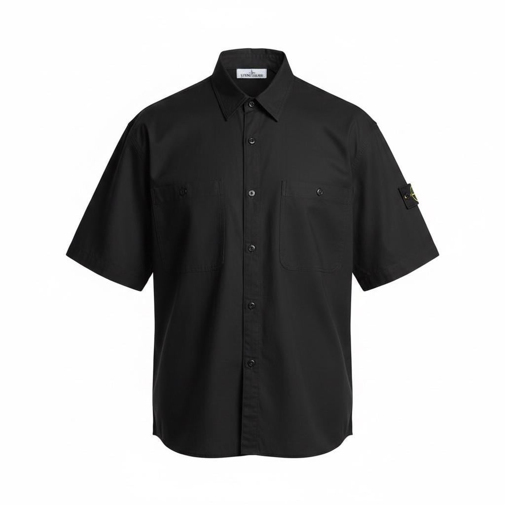 Рубашка мужская в стиле Stone Island Old Effect Short Sleeve Overshirt L Черный (SI11005.5L)