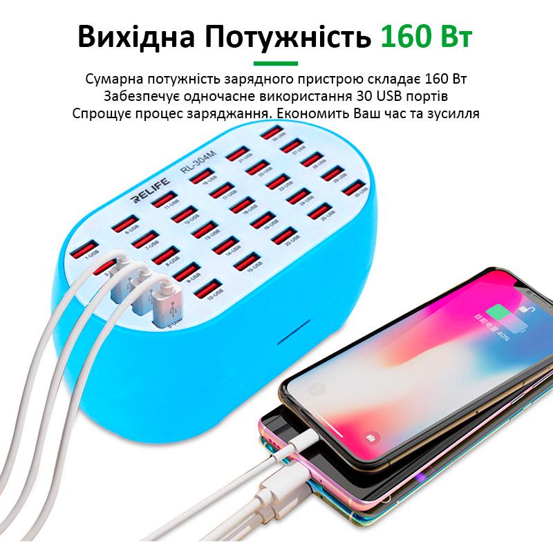 Зарядний пристрій Relife RL-304M 2,4 A 30 USB 160 W (2000996147671) - фото 4