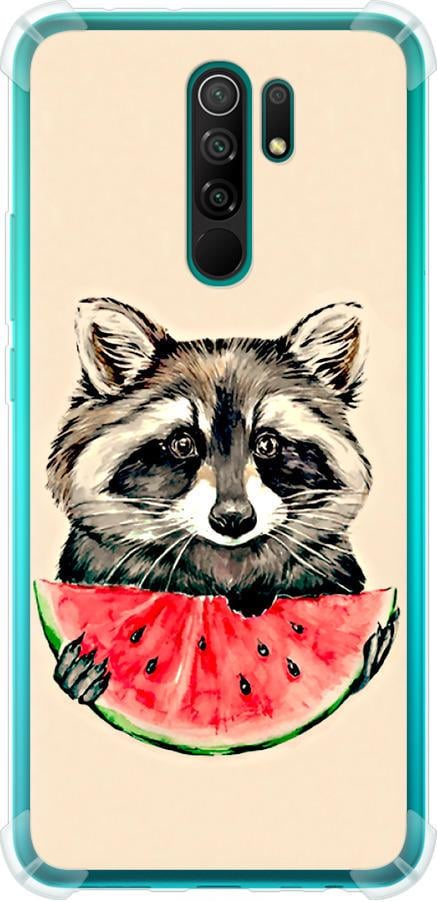 Чехол на Xiaomi Redmi 9 Енотик с арбузом (4605sp-2019-42517)