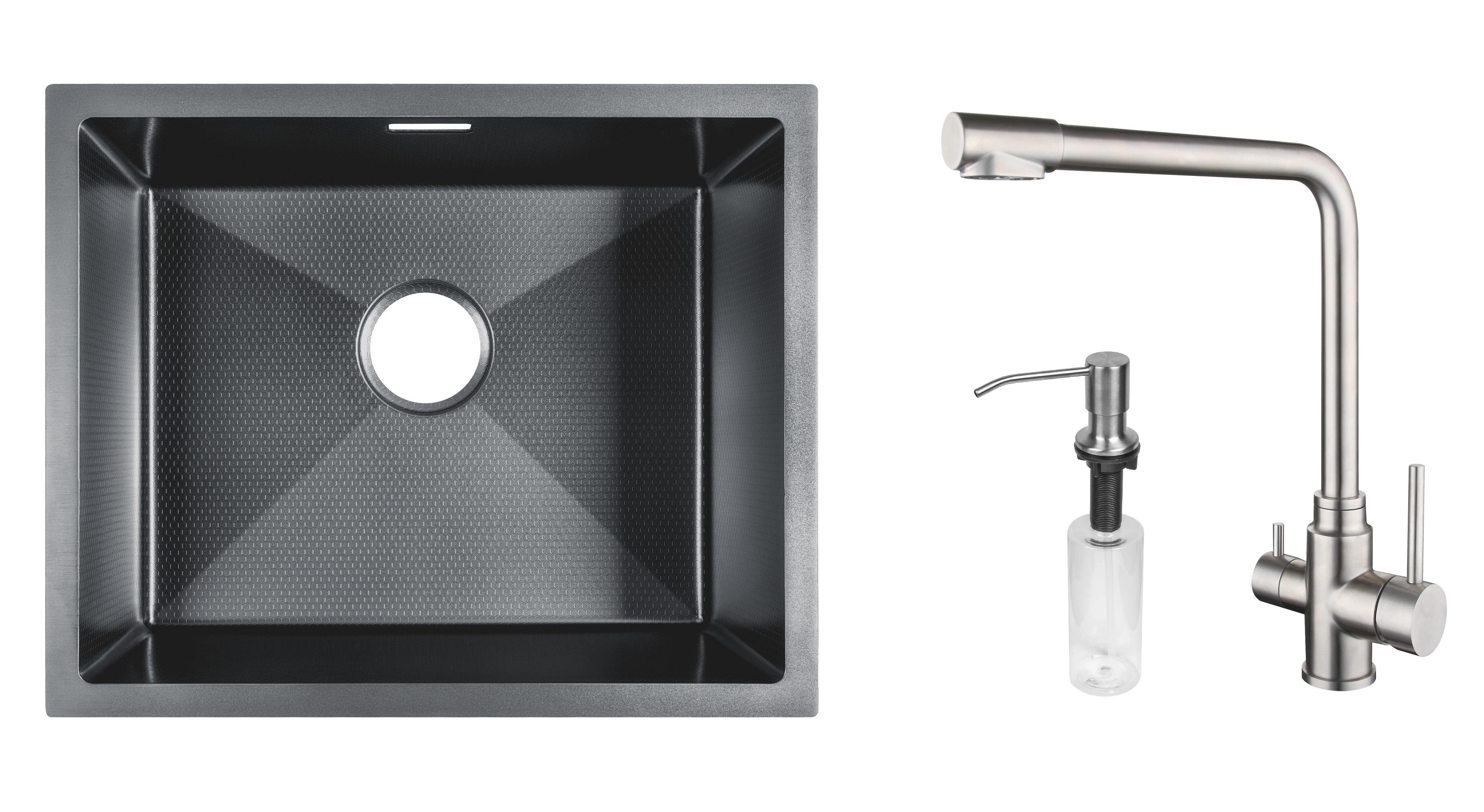 Комплект из кухонной мойки Gunter&Hauer Ruwer 5522 Black Honey кухонного смесителя Gunter&Hauer LUFT Br