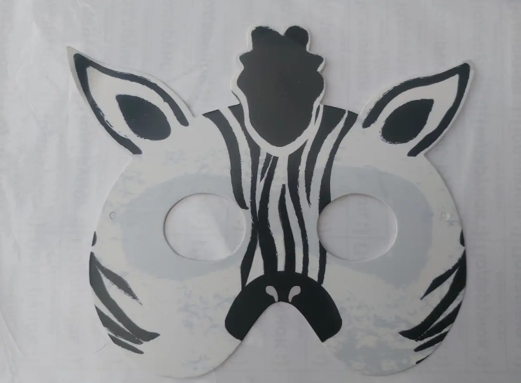 Маска детская Зебра из картона праздничная 18x16 см Черно-белый (111025)