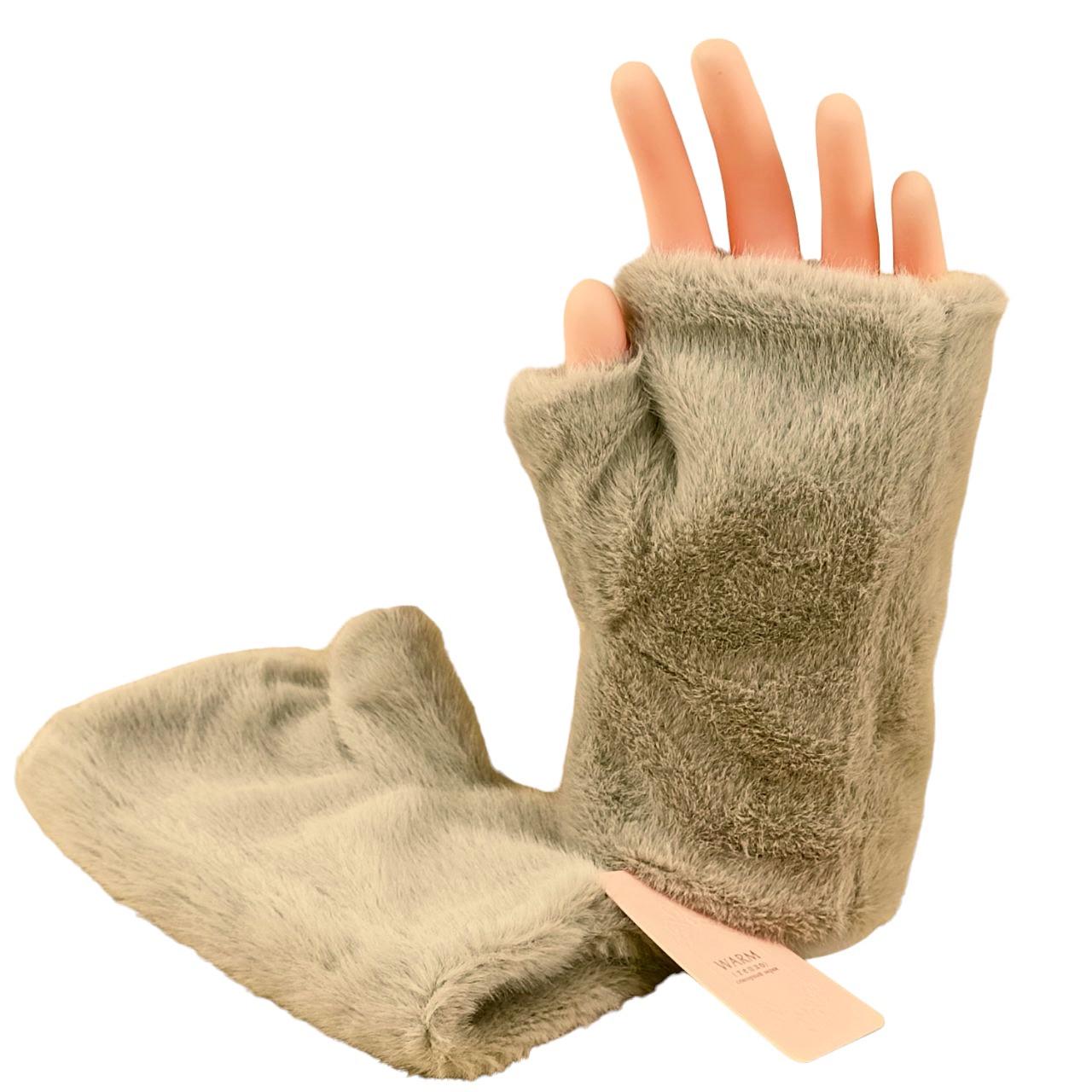 Перчатки митенки меховые S-M Темно-бежевый (47170) - фото 7