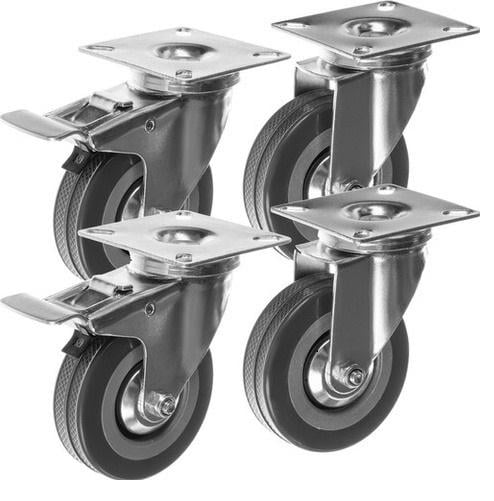 Комплект колес с тормозами для мебели 2 обыкновенные 2 с фиксаторами Серый