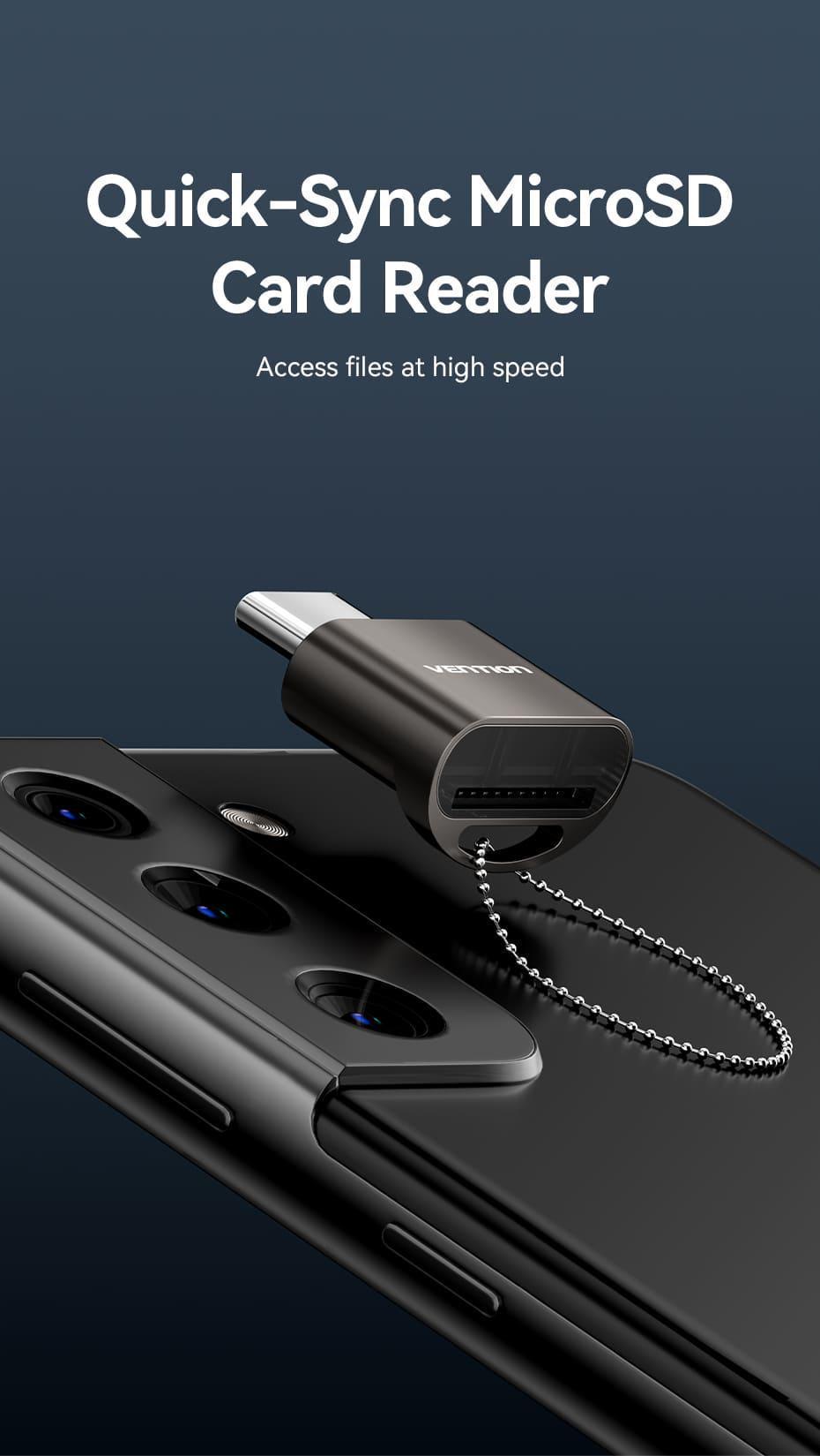 Кардридер Vention Type-C для TF Micro SD 480 Мбит/с для Чтения Карт памяти USB-C Серый (CLMH0) - фото 2