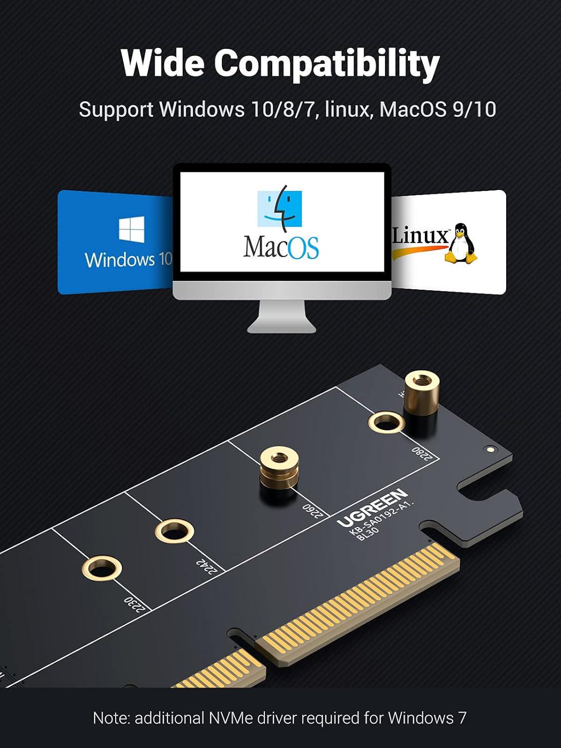Адаптер UGREEN M.2 NVMe до PCIe PCIe 4.0 x4 з радіатором 64 Гбіт/с для NVMe M-Key/M+B Key 2230-2280 сумісний PCIe x4/x8/x16 Чорний (30715) - фото 6 Адаптер UGREEN M.2 NVMe до PCIe PCIe 4.0 x4 з радіатором 64 Гбіт/с для NVMe M-Key/M+B Key 2230-2280 сумісний PCIe x4/x8/x16 Чорний (30715) - фото 6
